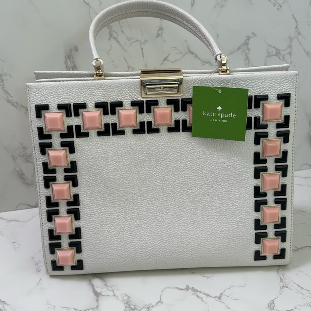 NWT Kate Spade Ainslie Street White Leather Tote with Stone Embellishments